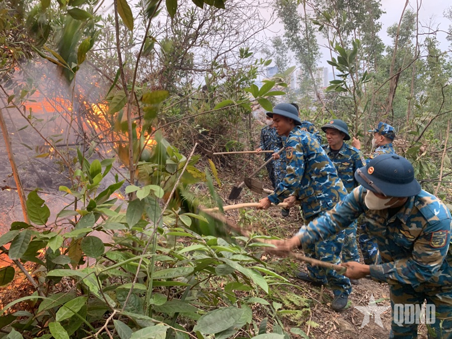 Bộ đội Sư đoàn 363 kịp thời dập tắt cháy rừng trên đồi Cột cờ